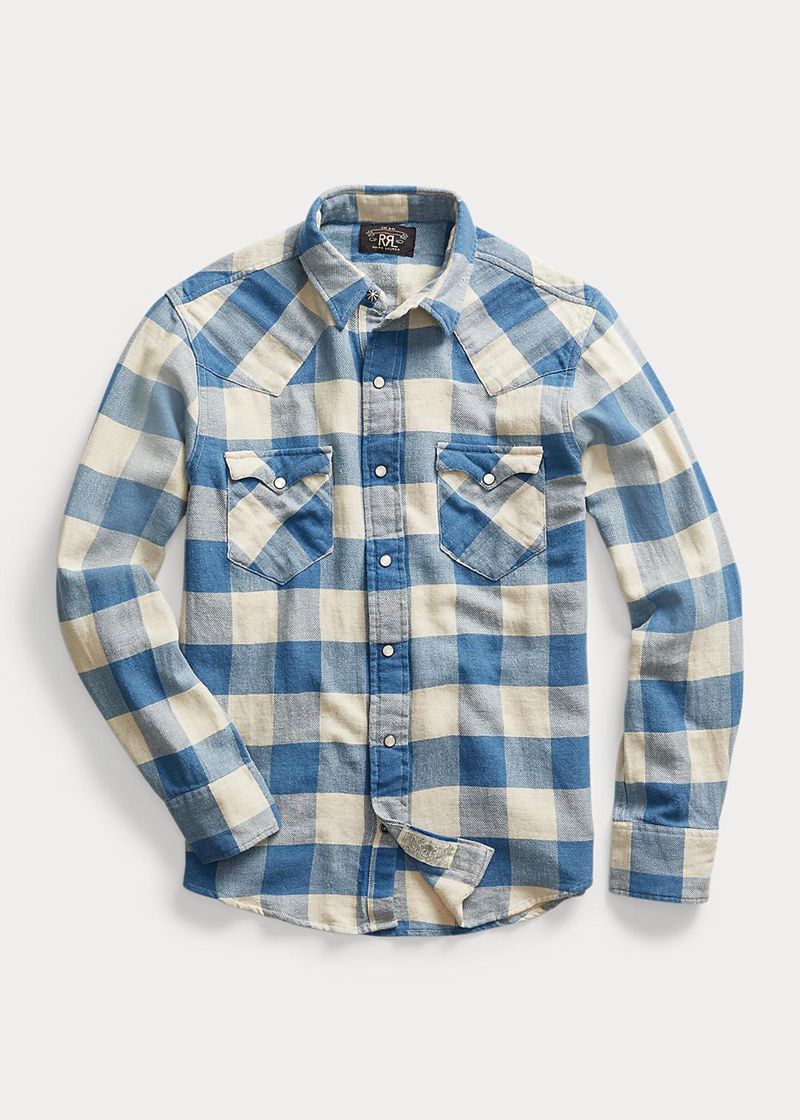 RRL シャツ メンズ 青 スリム フィット 格子縞 Twill Western NAJRK4836